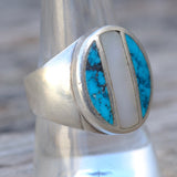 Vintage Sterling Turquoise and Mother Of Pearl Inlay Ring 10