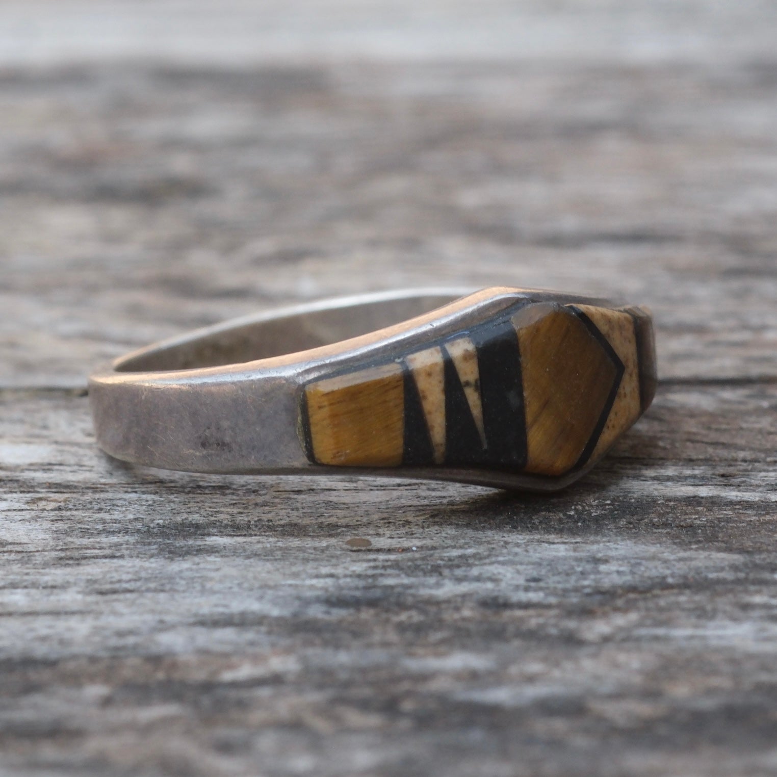 Vintage Sterling Multistone Inlay Band Ring 7.75