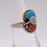 Vintage Sterling Turquoise and Coral Snake Ring 6.25
