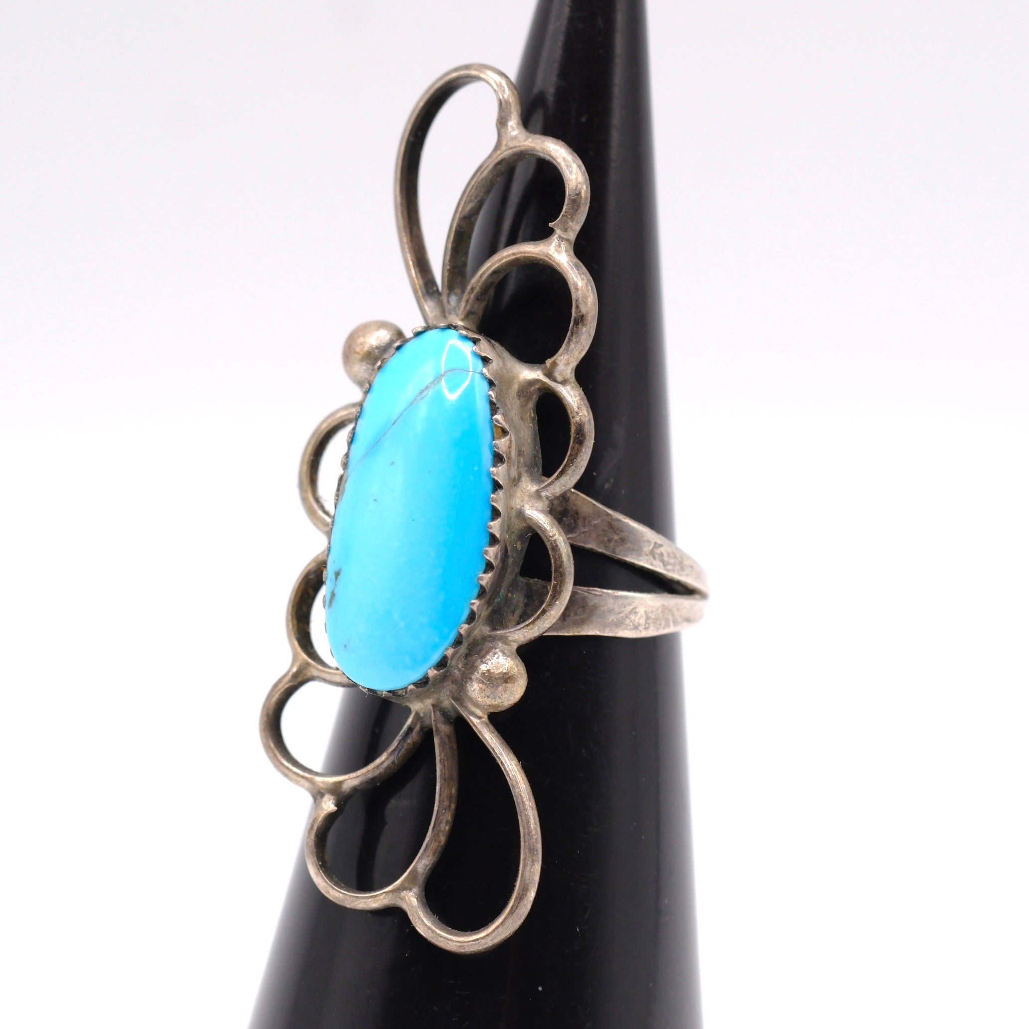 Vintage Sterling Turquoise Floral Ring 4