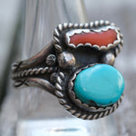 Vintage Sterling Turquoise and Coral Ring 11.75