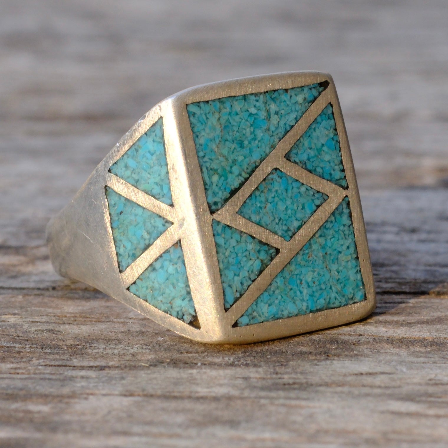 Vintage Sterling Turquoise Inlay Ring 8.5