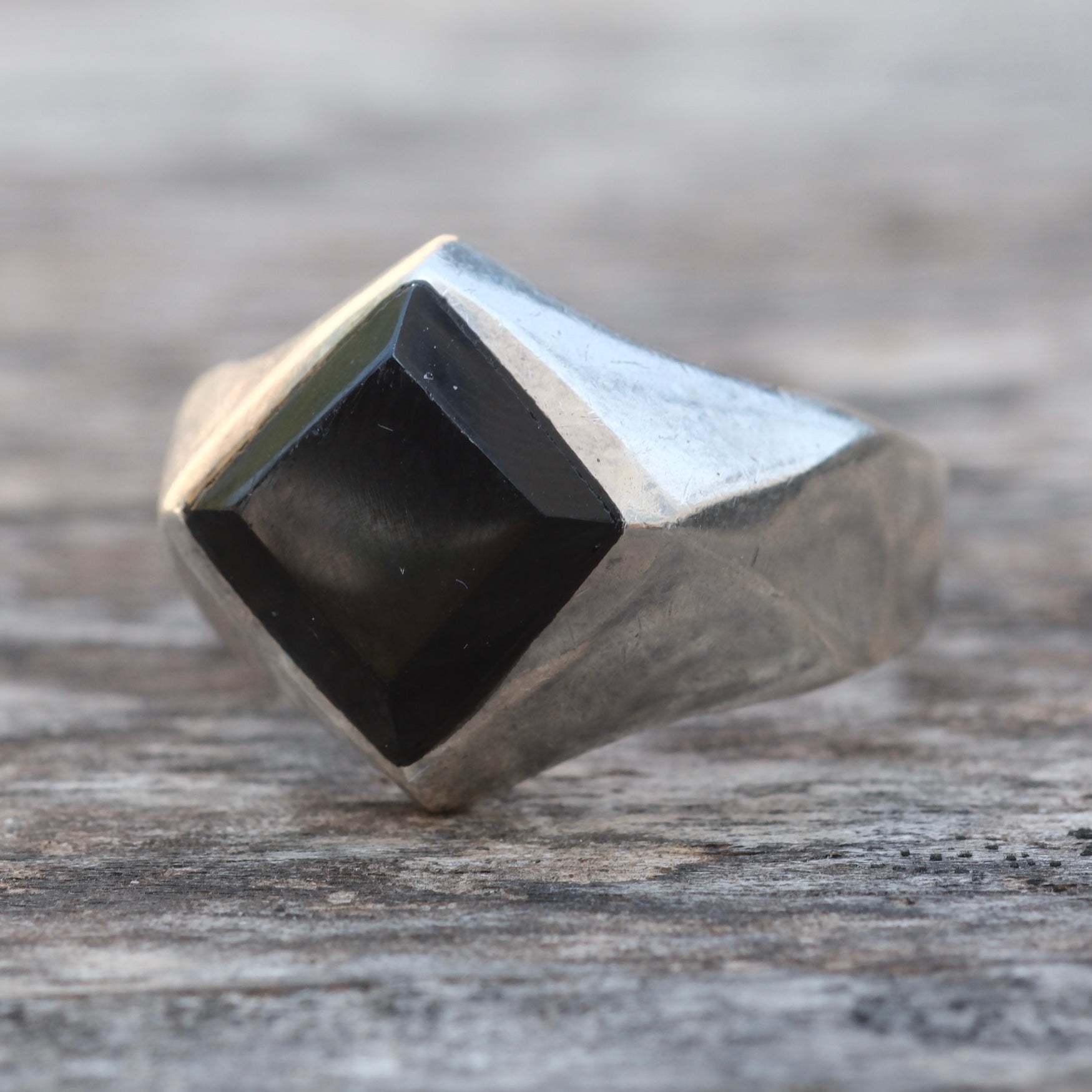 Vintage Sterling Onyx Ring 12.5