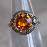 Vintage Sterling Orange Glass Ring 6.25