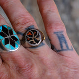 Vintage Sterling Coral Chip Inlay Ring 9.75