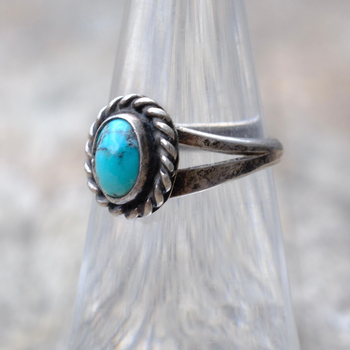 Vintage Sterling Silver Turquoise Roper Ring 5.25