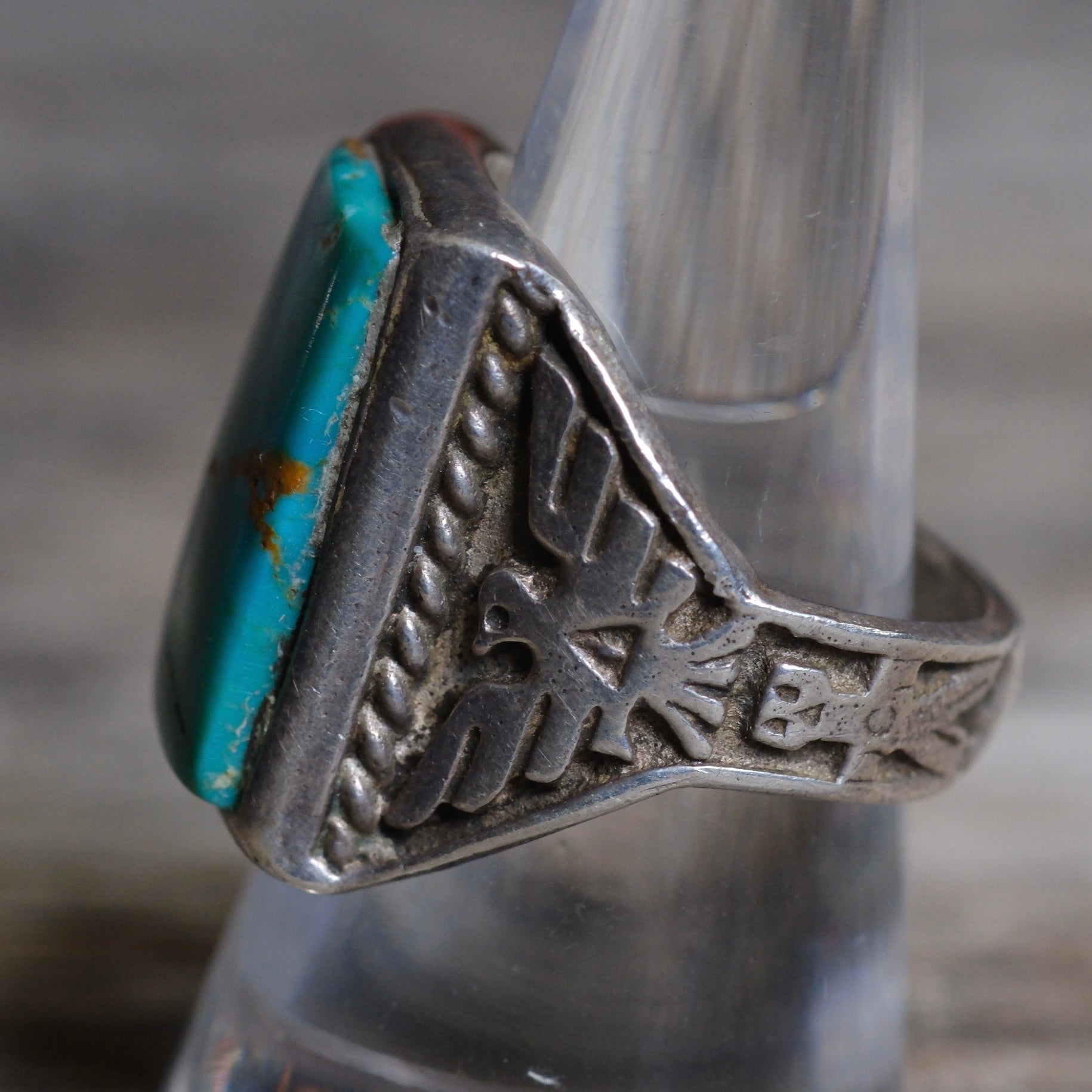 Vintage Sterling Turquoise Thunderbird Ring 9