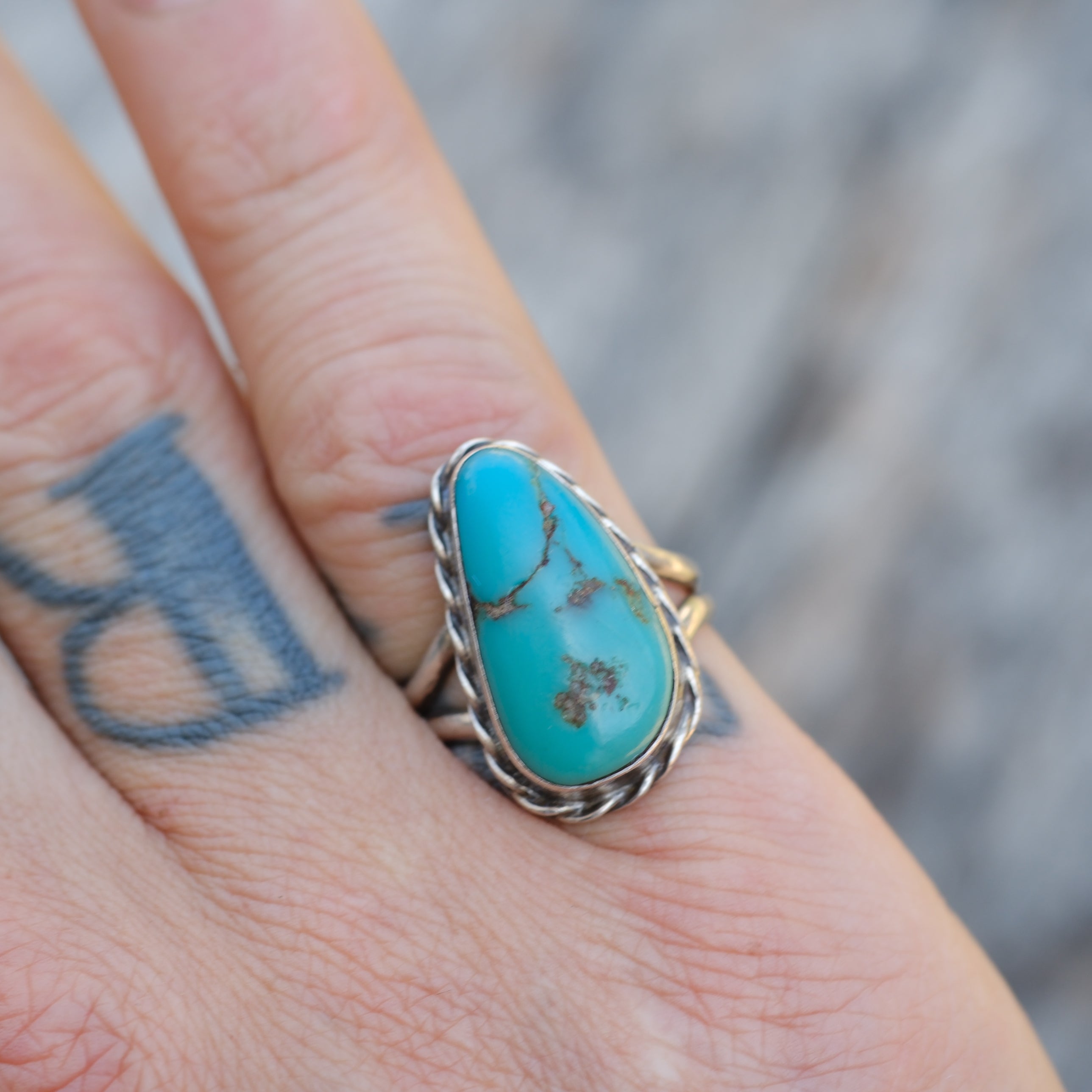 Vintage Sterling Turquoise Roper Ring 6.5