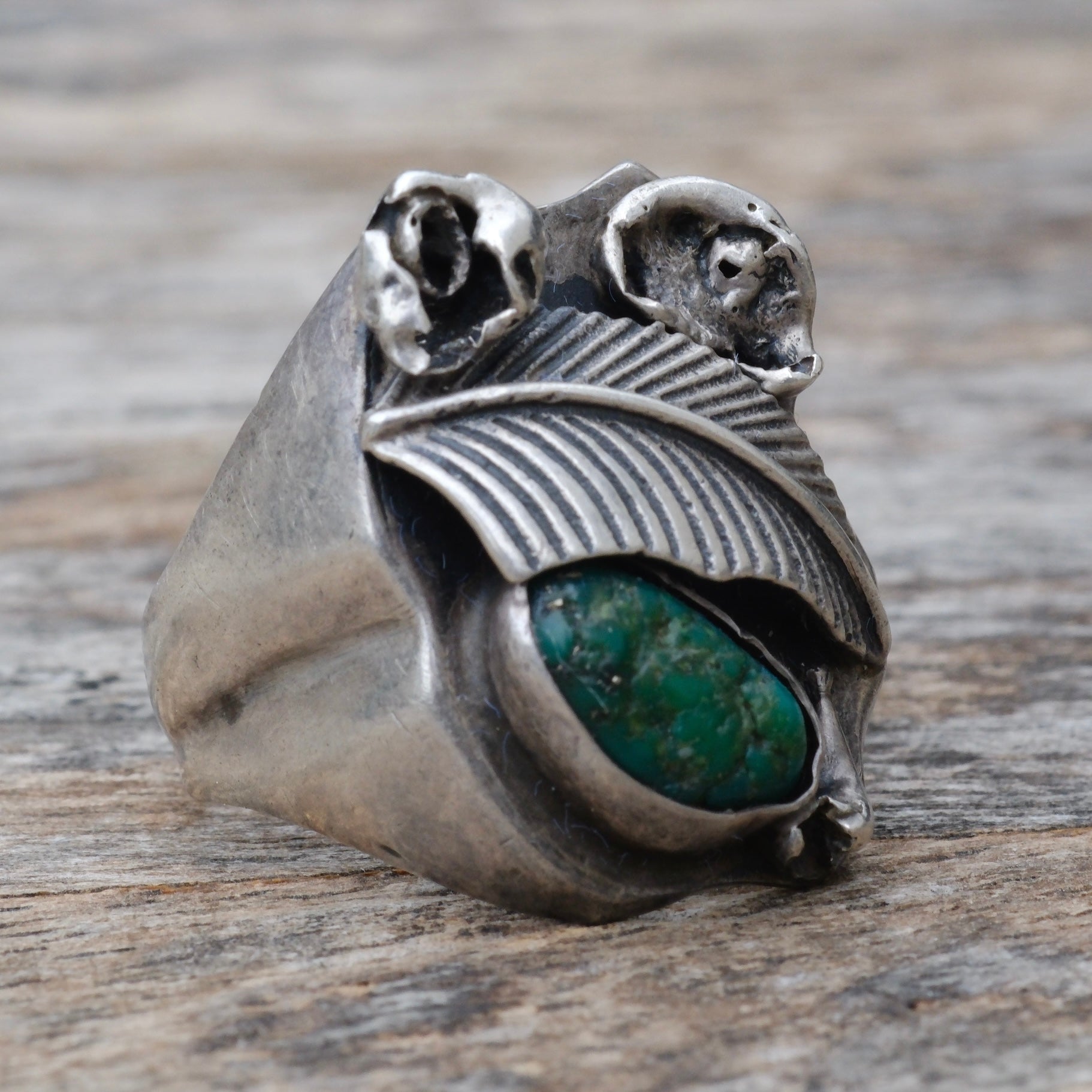 Vintage Sterling Turquoise Feather Ring 9