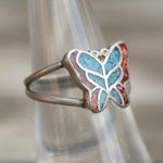 Vintage Sterling Turquoise and Coral Butterfly Ring 6.5