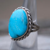 Vintage Sterling Turquoise Roper Ring 5.5