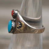 Vintage Sterling Turquoise and Coral Stamped Ring 5.5