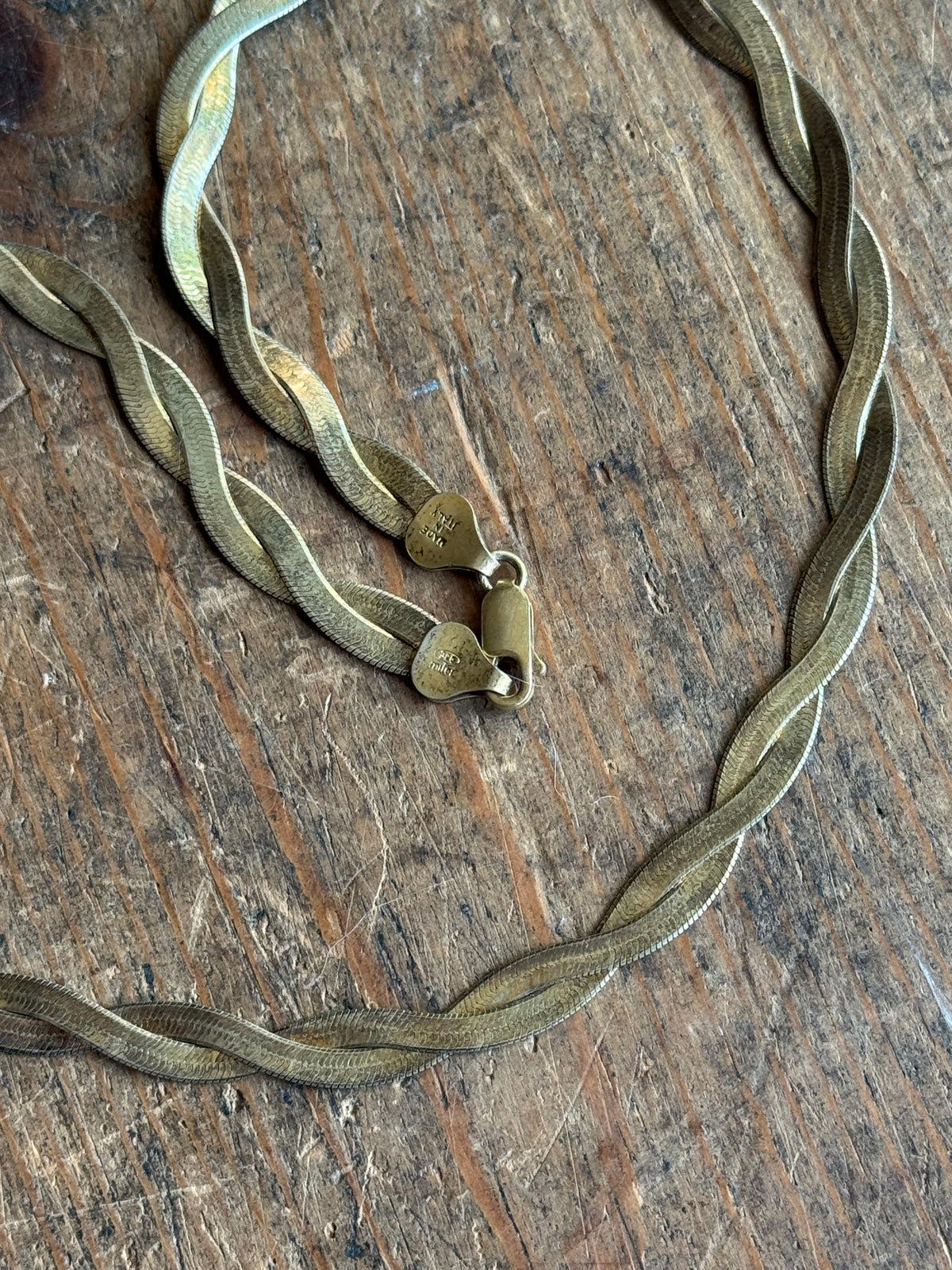 Vintage Sterling Silver 18” Gold Tone Etched Twist Herringbone Chain