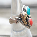 Vintage Sterling Turquoise and Coral Ring 6.25