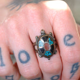Vintage Sterling Multistone Inlay Turtle Ring 7