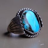 Vintage Sterling Turquoise Ribbed Band Ring 8.5