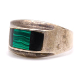Vintage Sterling Onyx and Malachite Inlay Band 14
