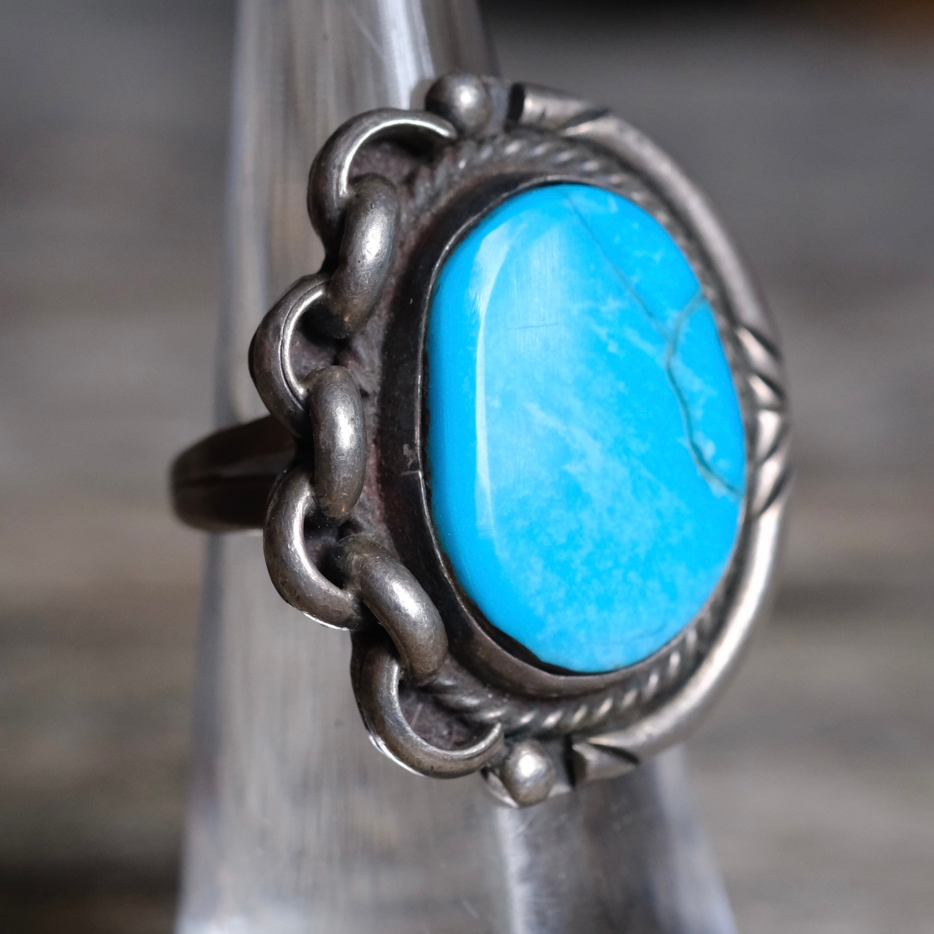Vintage Sterling Turquoise Chain Ring 5