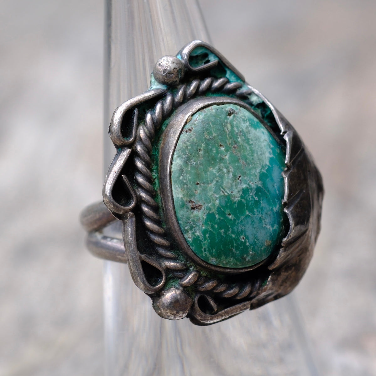 Vintage Sterling Turquoise Feather Ring 5.75