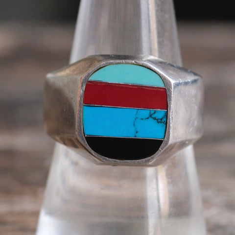 Vintage Sterling Multistone Inlay Ring 9