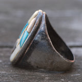 Vintage Sterling Turquoise Mother Of Pearl Ring 10.25