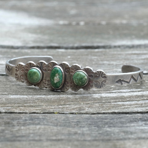 Vintage Sterling Turquoise Stamped Cuff