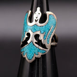 Vintage Sterling Turquoise Inlay Thunderbird Ring 5.75