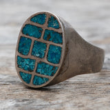 Vintage Sterling Crushed Turquoise Inlay Ring 11.25