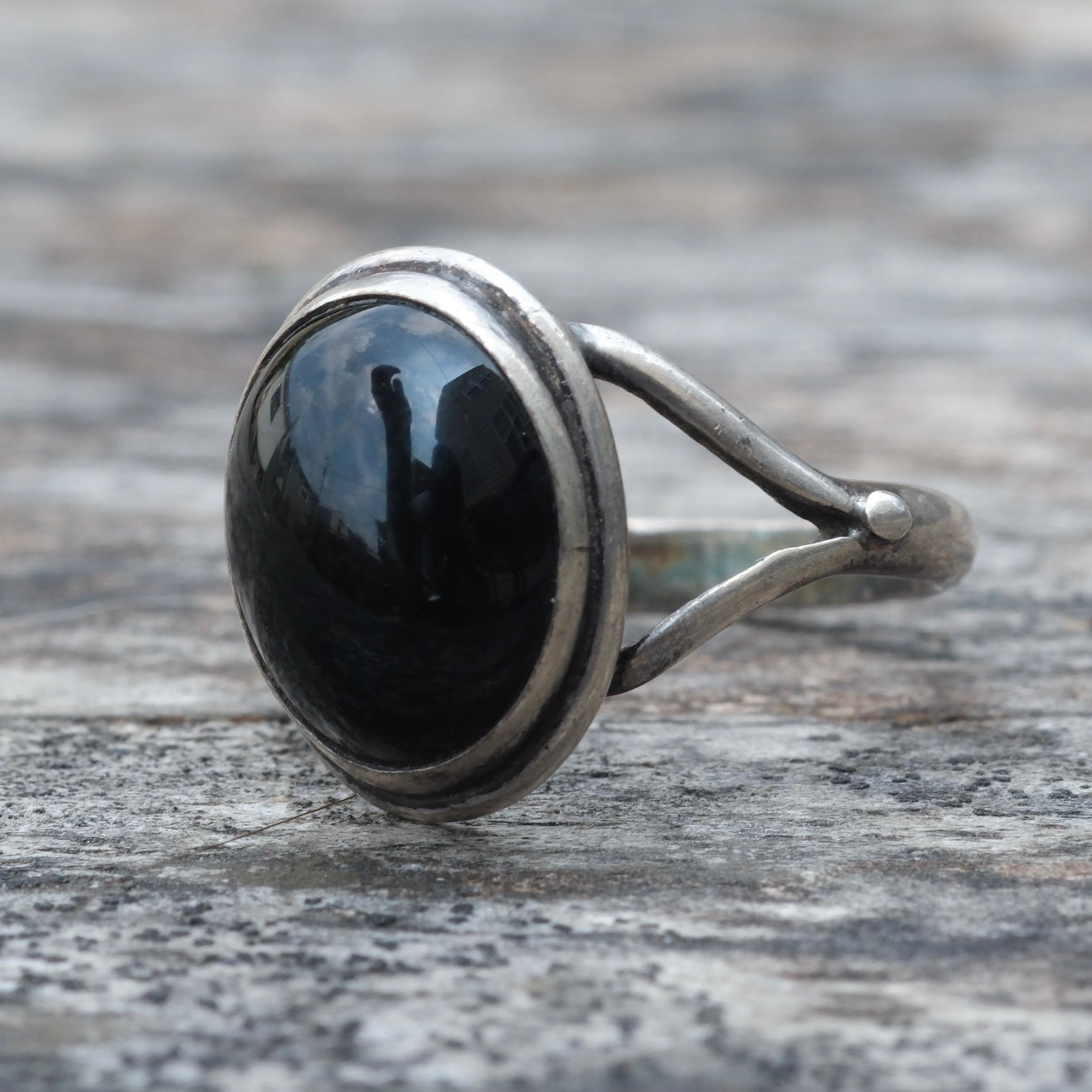 Vintage Sterling Onyx Ring 5.25