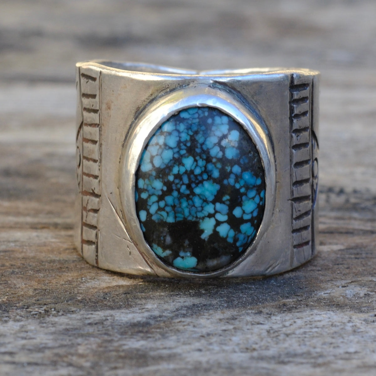 Sterling Silver Blue Mountain Turquoise Stamped Ring 10