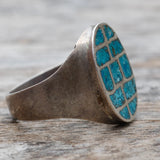 Vintage Sterling Crushed Turquoise Inlay Ring 11.25