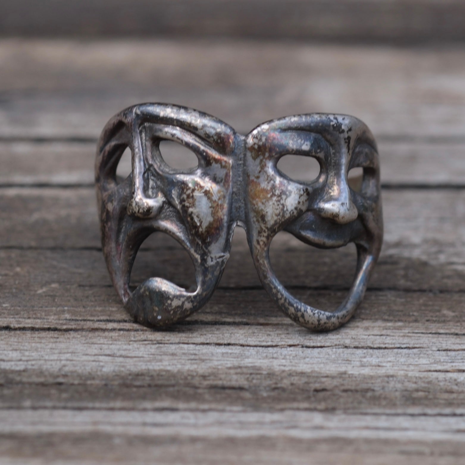 Vintage Sterling Silver Comedy Tragedy Mask Ring 5.75