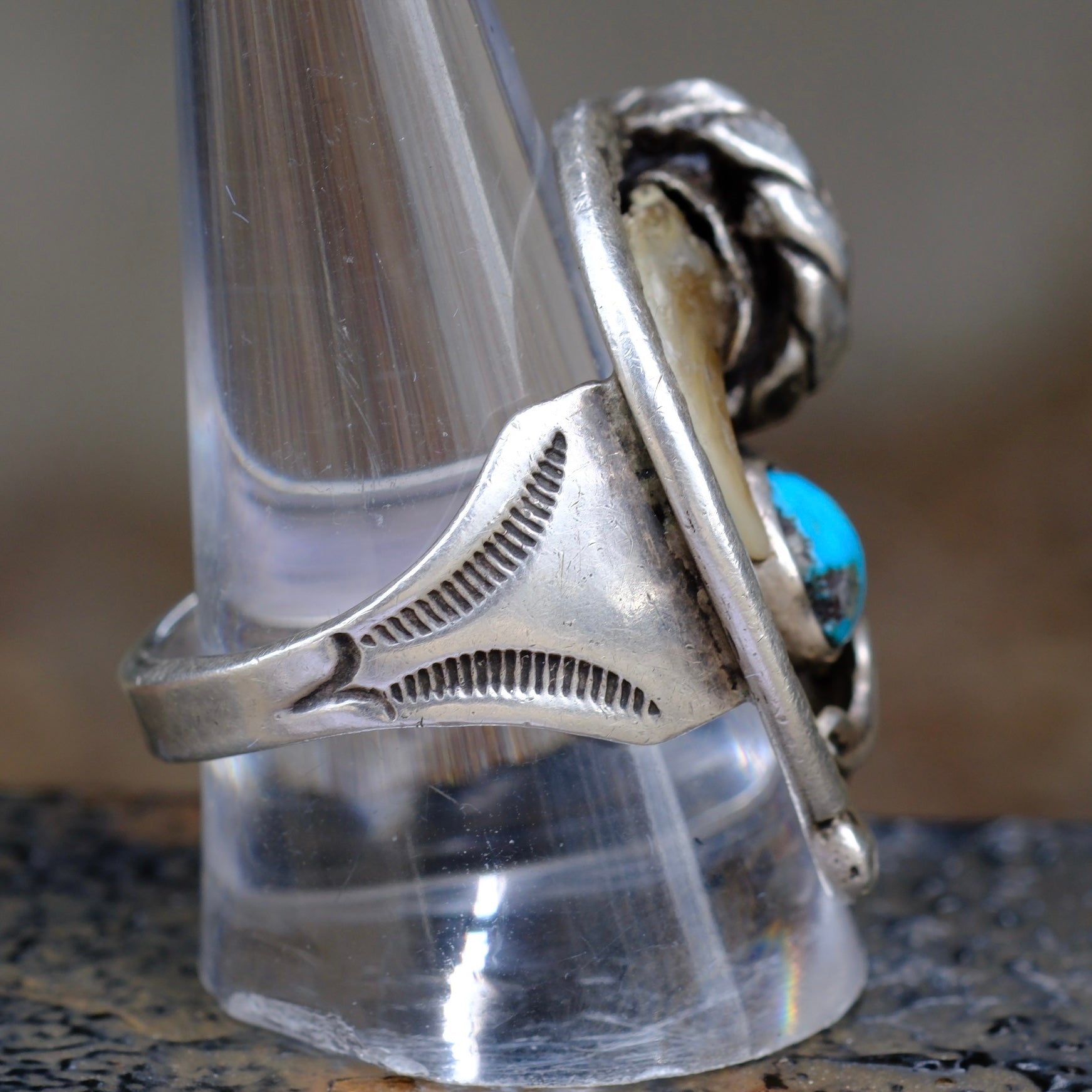 Vintage Sterling Turquoise Claw Ring 11.25