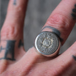 Vintage Sterling Aztec Calendar Signet Ring 8.25