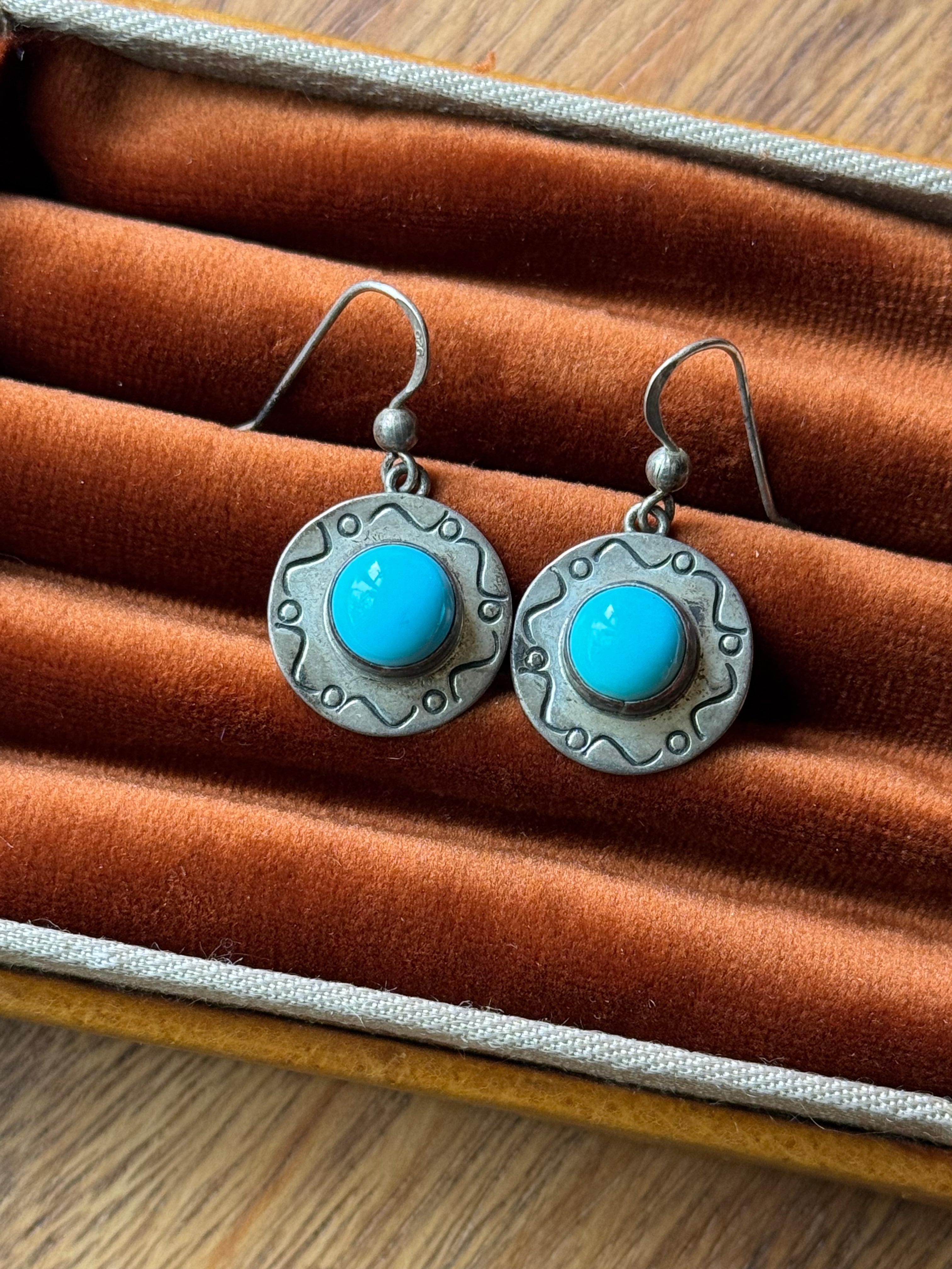 Vintage Sterling Silver Stamped Turquoise Earrings