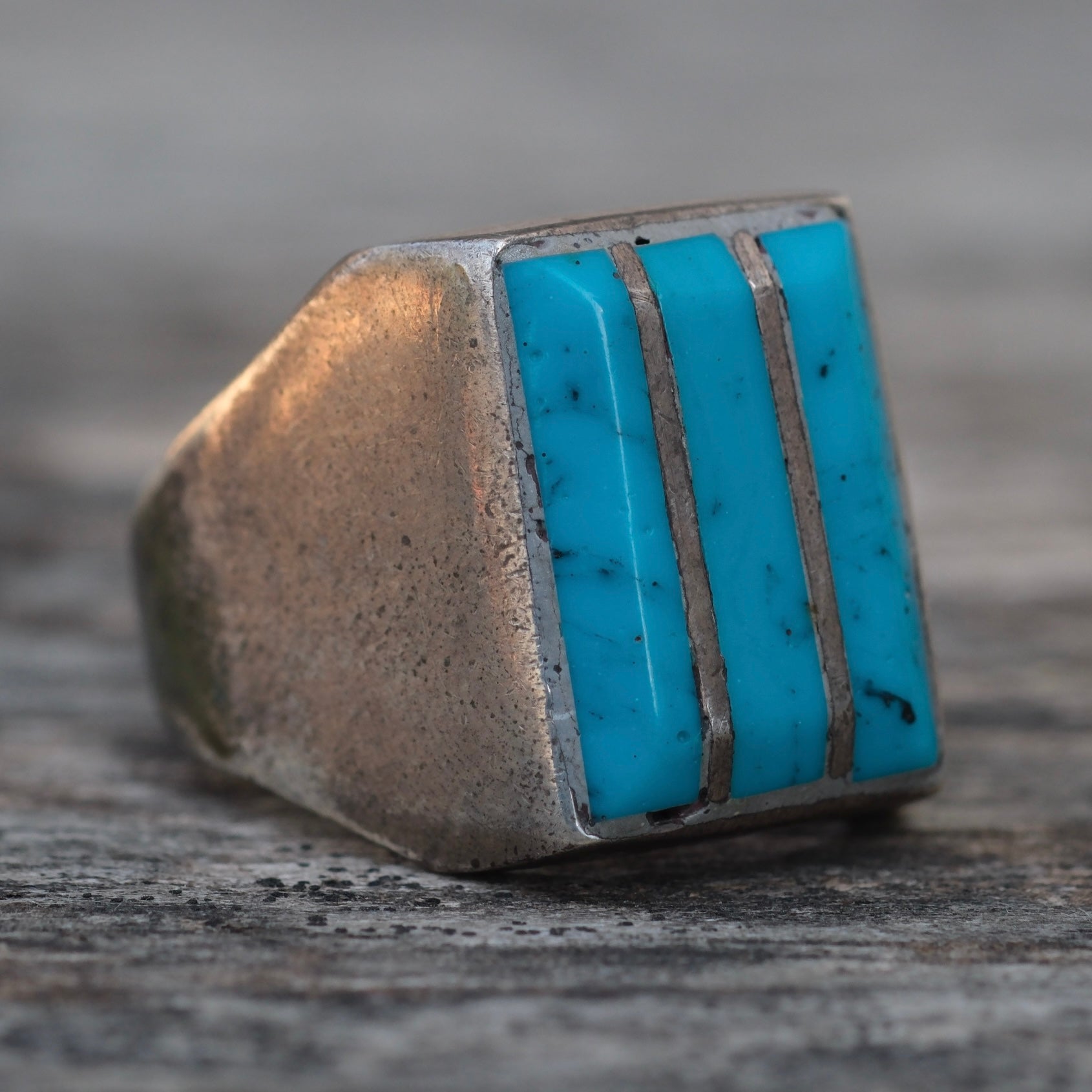 Vintage Sterling Turquoise Inlay Ring 10.25
