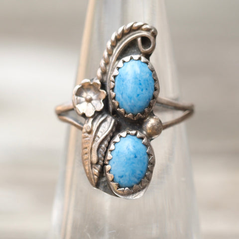 Vintage Sterling 2-Stone Sodalite Feather Ring 4.5
