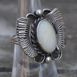 Vintage Sterling Mother Of Pearl Feather Ring 5.5