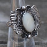 Vintage Sterling Mother Of Pearl Feather Ring 5.5
