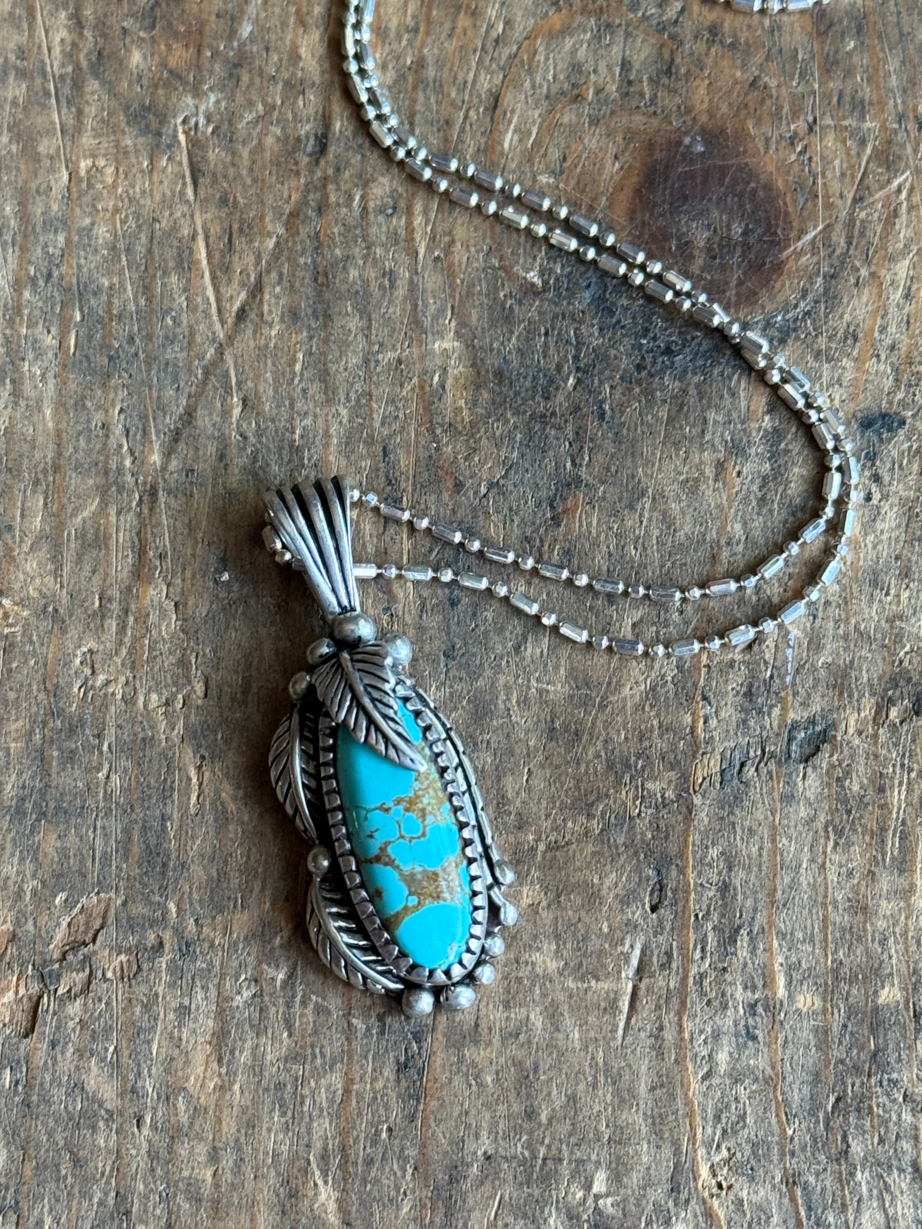 Vintage Sterling Silver Turquoise Leaf Necklace