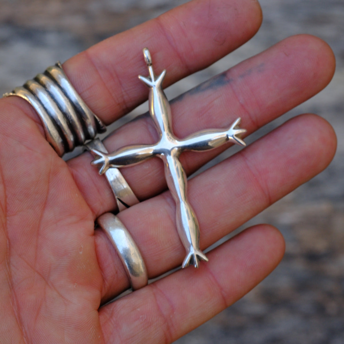 Vintage Sterling Silver Sand Cast Cross Pendant