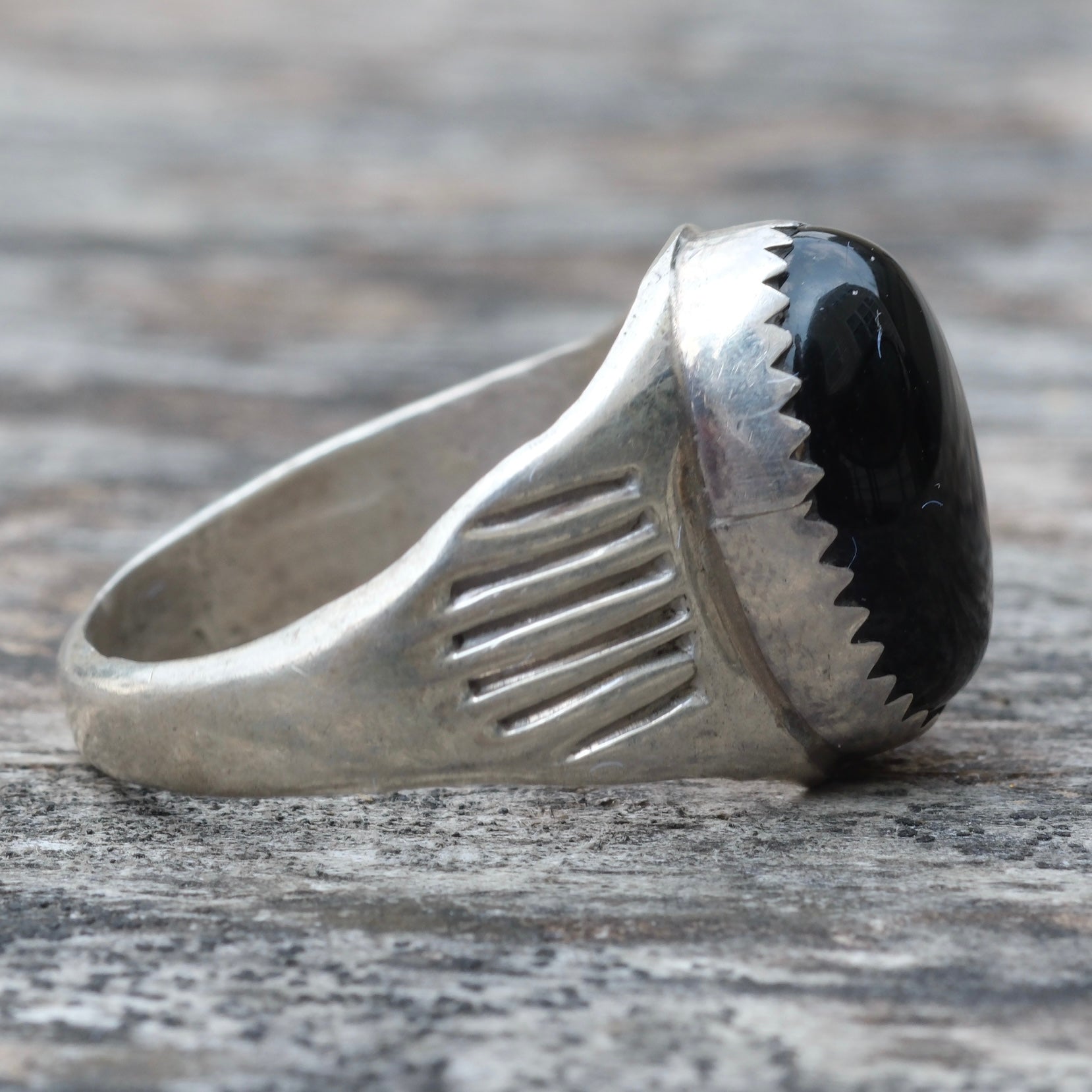 Vintage Sterling Onyx Stamped Band Ring 8.25