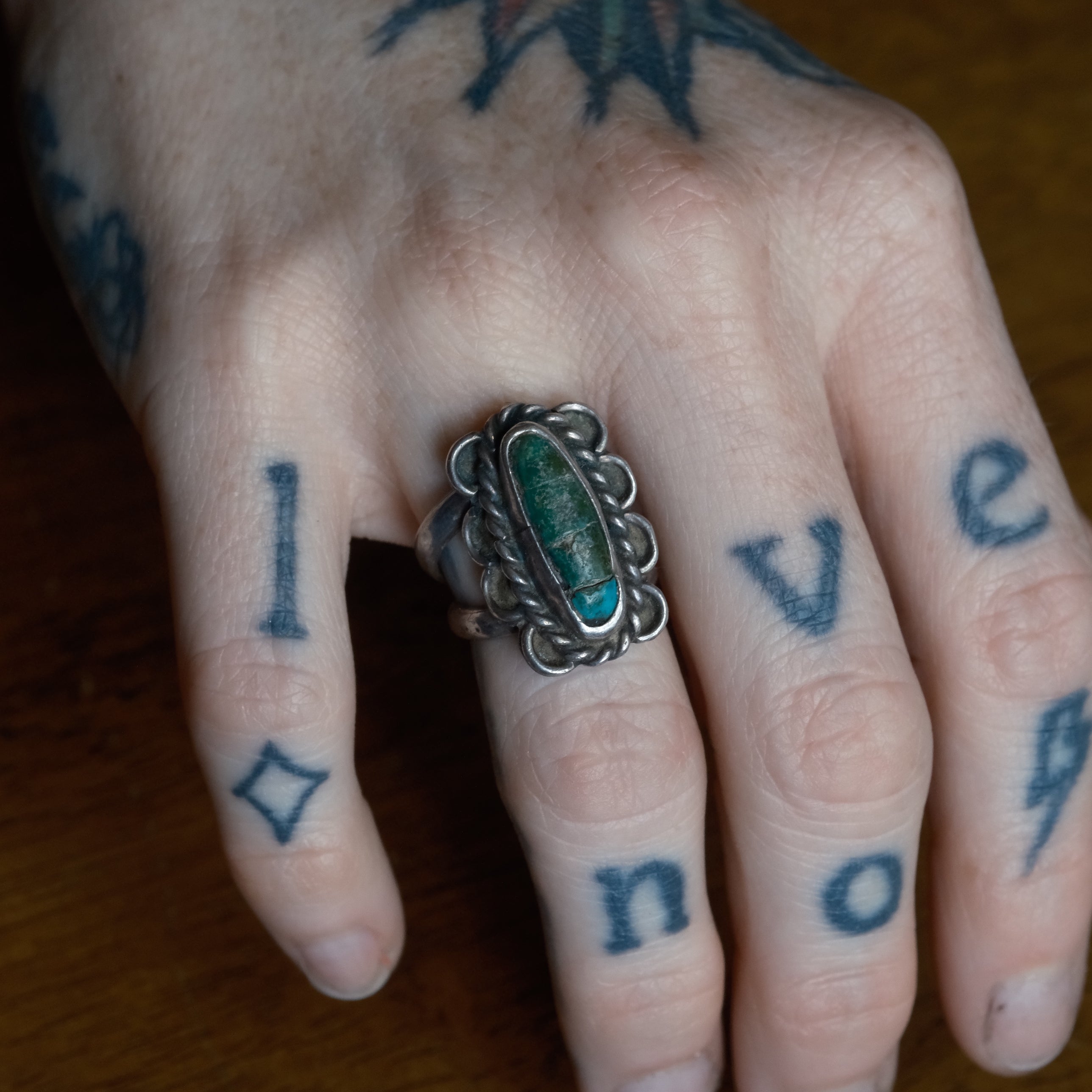 Vintage Sterling Turquoise Florette Ring 5