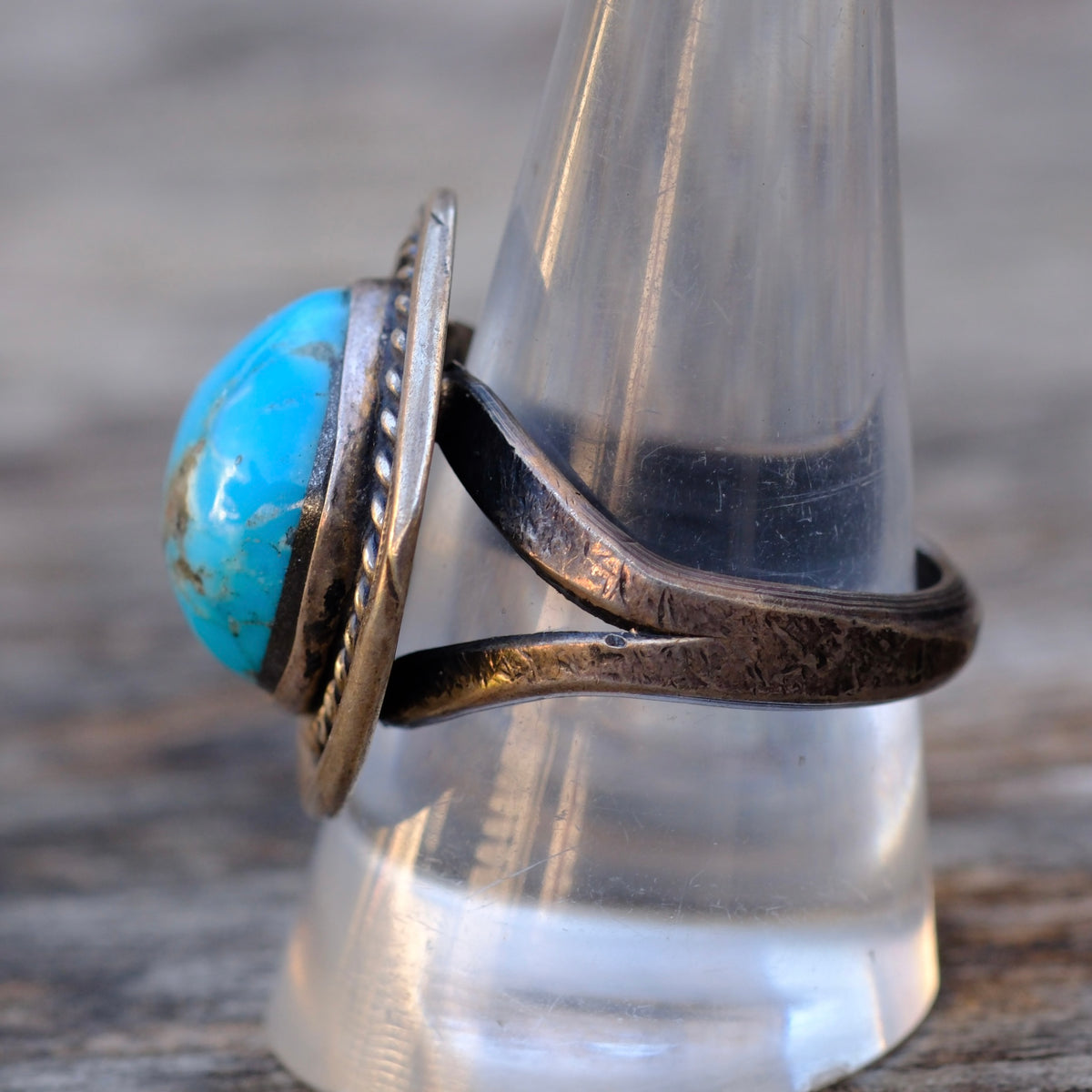Vintage Sterling Turquoise Roper Ring 10