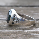 Vintage Sterling Hematite Stamped Arrows Ring 11.25