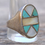 Vintage Sterling Turquoise and Mother Of Pearl Inlay Ring 12.25