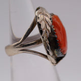 Vintage Sterling Coral Feather Ring 4.25