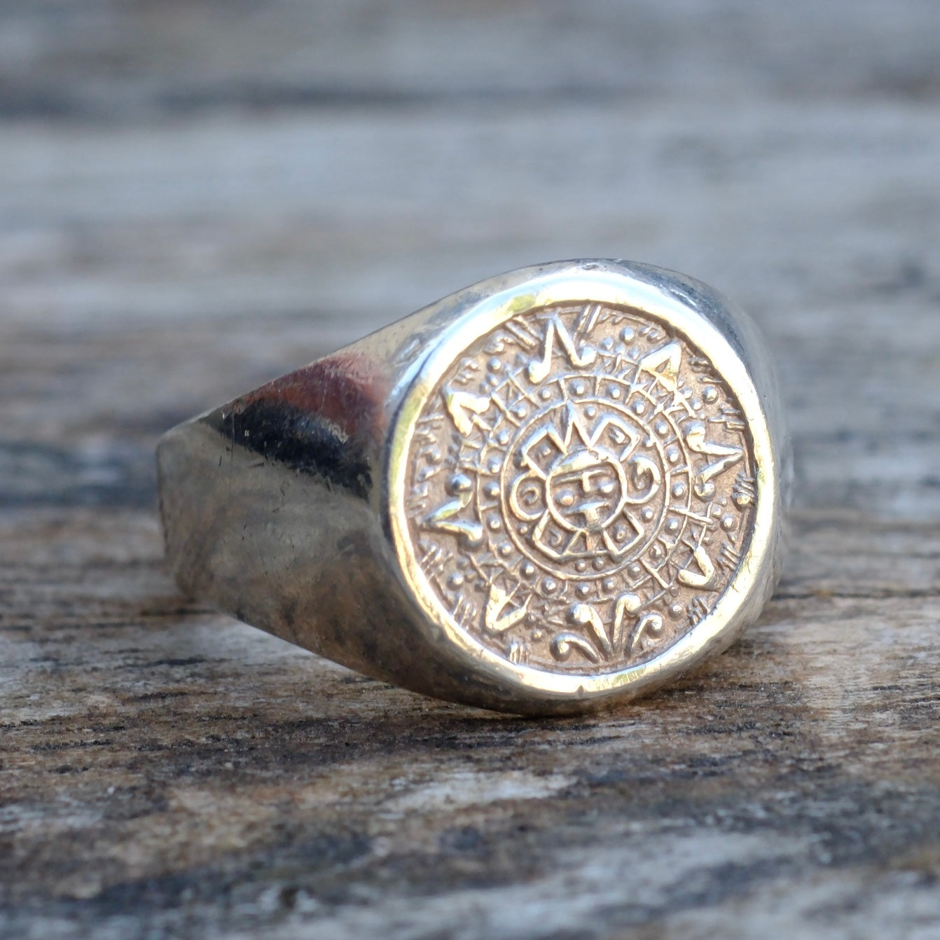 Vintage Sterling Aztec Calendar Ring 6