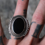 Vintage Sterling Onyx Ribbed Band Ring 8.75