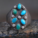 Vintage Sterling Turquoise Cluster Ring 10.25